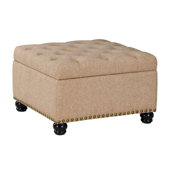 Designs4Comfort Herald Square Ottoman Coffee Table with Storage in Beige Fabric