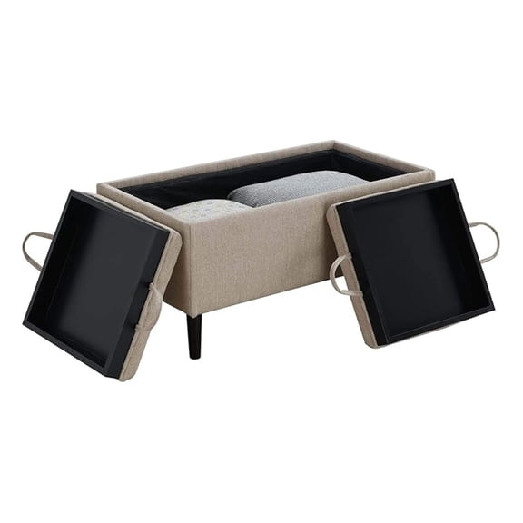 Designs4Comfort Magnolia Storage Ottoman with Reversible Trays, Soft Beige Fabric