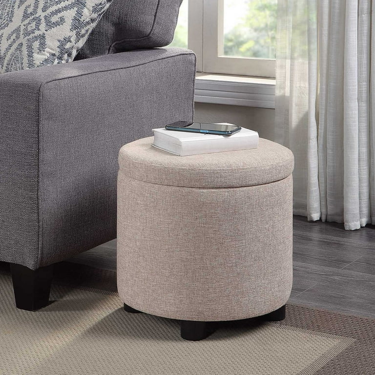 Designs4Comfort Round Accent Storage Ottoman with Reversible Tray Lid
