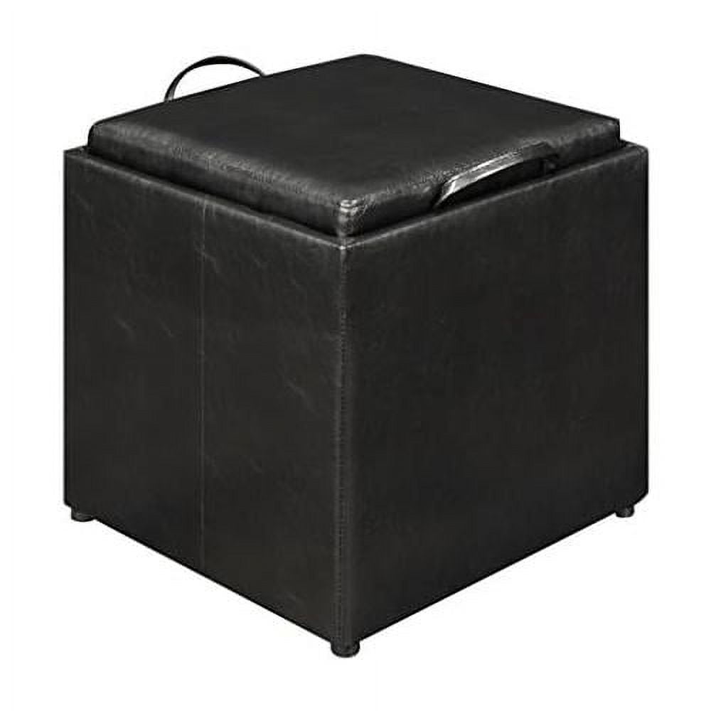 Black Faux Leather Ottoman with Reversible Tray and Storage