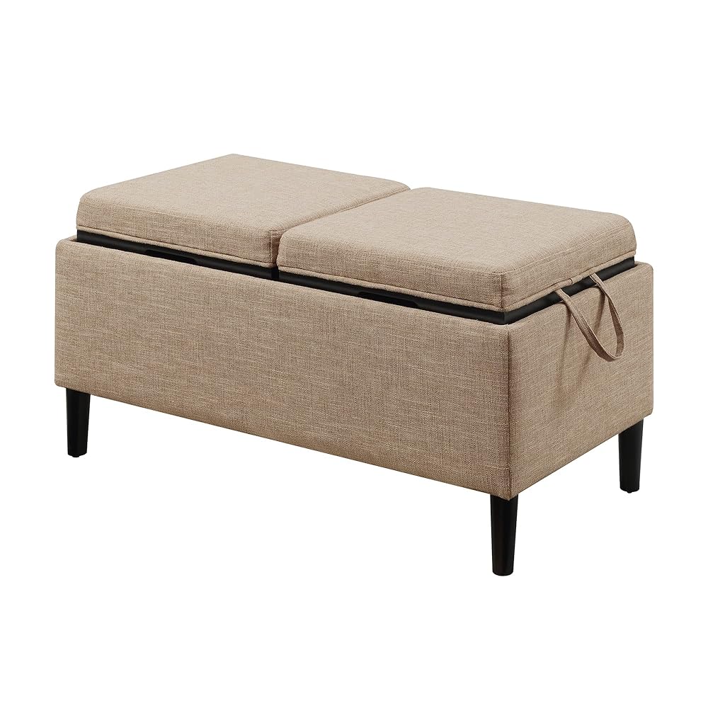 Storage Ottoman With Reversible Trays, Tan Fabric