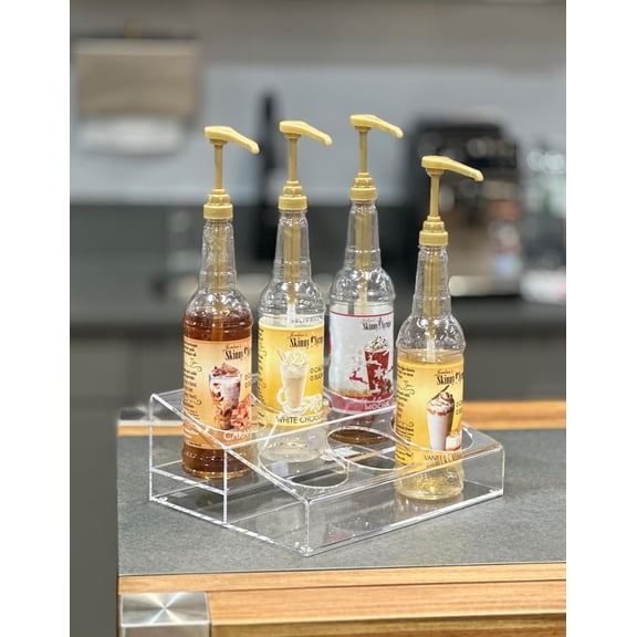 Designstyles Acrylic Coffee Syrup Organizer Rack - 2 Tier 6 Bottles Coffee Syrup Stand Organizer - Clear Acrylic Organizer for Syrups, Wine, Soda and Beer