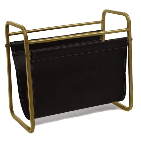 Designstyles Desktop Leather Magazine Holder Free Standing Floor, Desk and Table Top Storage and Display Stand - Books, Newspapers, Files, Folders Decorative Design for Home or Office