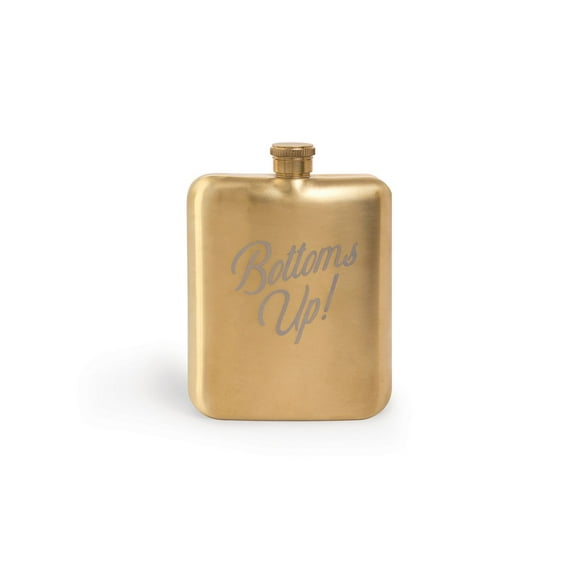 Designworks Barware Hip Flask Bottoms Up, Gold, 6 oz