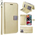 thumbnail image 1 of Designx Series Leather Wallet Phone Case With 6 Card Slots Cash Slot And Lanyard For Iphone 14 Pro Max 6.7 - Gold, 1 of 8