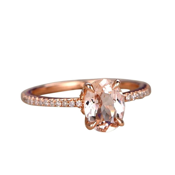 Desinger Classic 1.25 Carat Peach Pink Oval Cut Morganite and Diamond Engagement Ring 10k Rose Gold