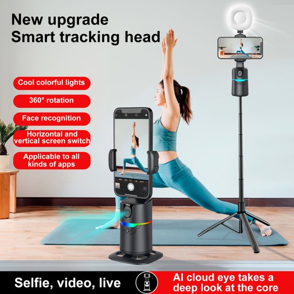 Desional Q14 AI Face Tracking Gimbal, Gesture Control, 360 Rotation, Dual Cold Shoes & 1/4 Screw Mount, Smart Phone Stabilizer for iPhone Android Live Streaming Video Recording