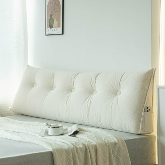 Lovote Triangle Headboard Pillow Full Filling Backrest Wedge Pillow w/ Side Pocket Removable Cover Corduroy Texture