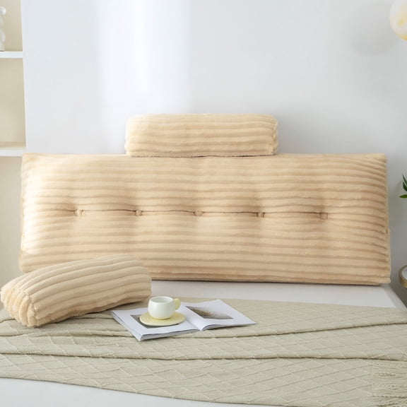 Lovote Triangular Headboard Pillow Corduroy Velvet Removable Cover Neck Support Roll Side Pockets King