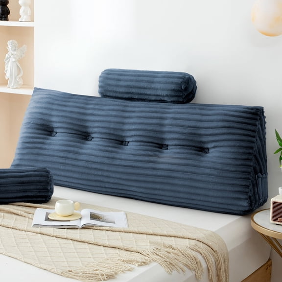 Lovote Triangular Headboard Pillow Corduroy Velvet Removable Cover Neck Support Roll Side Pockets Twin