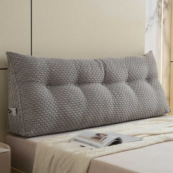 Lovote Triangular Headboard Pillow with Side Pockets, Bed Rest Reading Pillow, Removable & Washable Cover, Wheat Ear Velvet Texture Daybed Wedge Pillow for Twin Beds