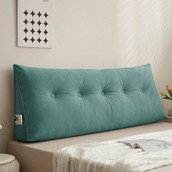 Lovote Triangular Headboard Pillow with Side Pockets, Chenille Fabric, Bed Rest Reading Pillow, Removable & Washable Cover, Daybed Wedge Pillow for Twin Beds