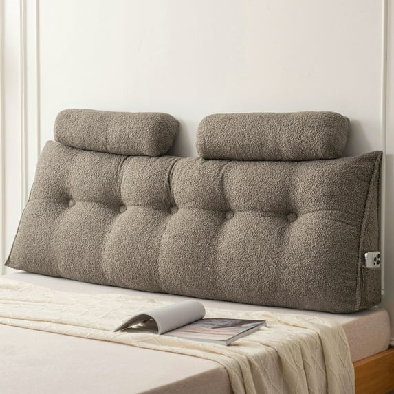 Desirable Life Triangular Headboard Pillow Teddy Velvet Removable Cover Neck Support Roll Side Pockets King