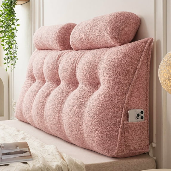 Lovote Triangular Headboard Pillow Teddy Velvet Removable Cover Neck Support Roll Side Pockets Twin