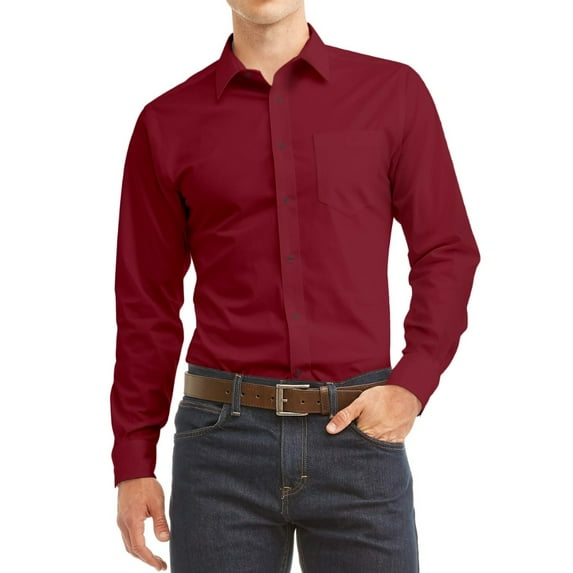 Desire Collection Men's Long Sleeve Classic Fit Pocket Dress Shirt Burgundy S
