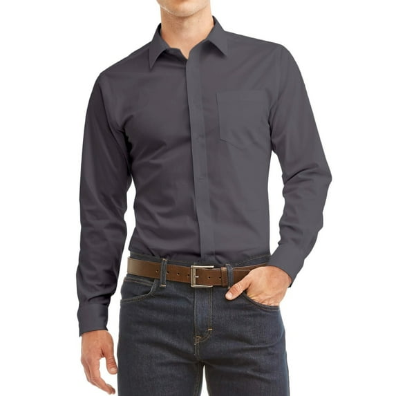 Desire Collection Men's Long Sleeve Classic Fit Pocket Dress Shirt Dark Grey S