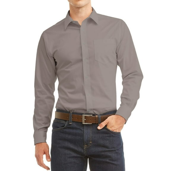 Desire Collection Men's Long Sleeve Classic Fit Pocket Dress Shirt Light Grey L