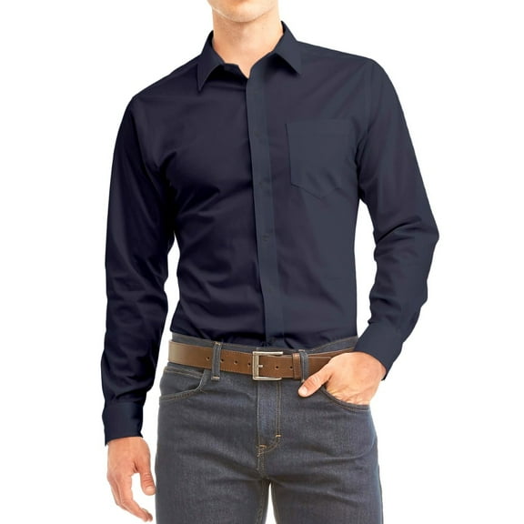 Desire Collection Men's Long Sleeve Classic Fit Pocket Dress Shirt Navy L