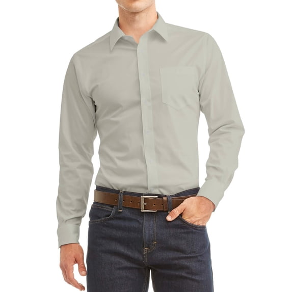 Desire Collection Men's Long Sleeve Classic Fit Pocket Dress Shirt Off White 2XL
