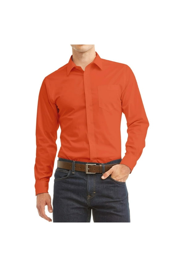 Men's Long Sleeve Classic Fit Pocket Dress Shirt Orange 4XL