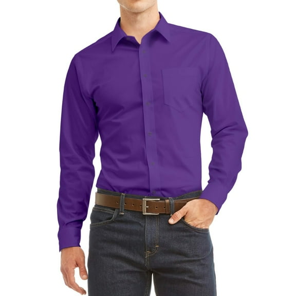 Desire Collection Men's Long Sleeve Classic Fit Pocket Dress Shirt Purple 2XL