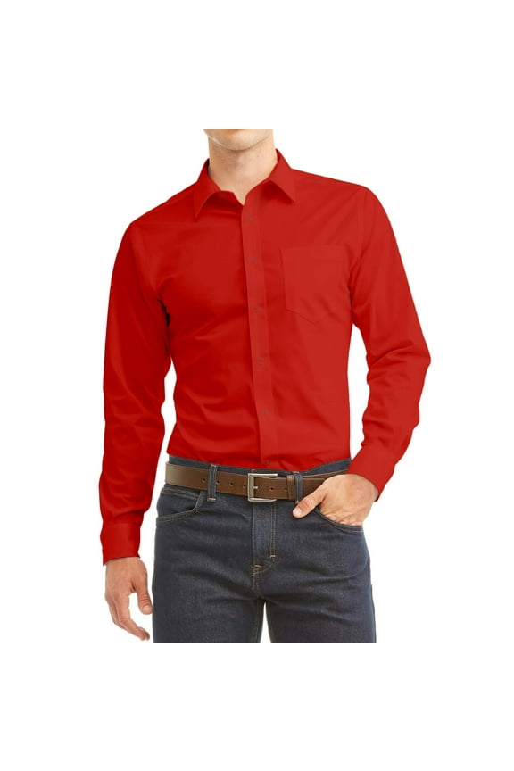 Men's Long Sleeve Classic Fit Pocket Dress Shirt Red S