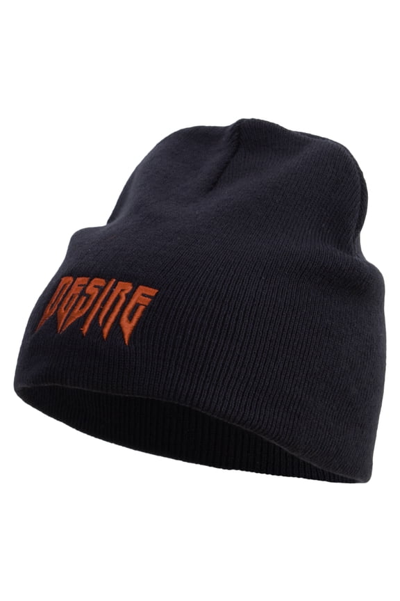 Desire Embroidered 8 Inch Short Beanie - Navy OSFM