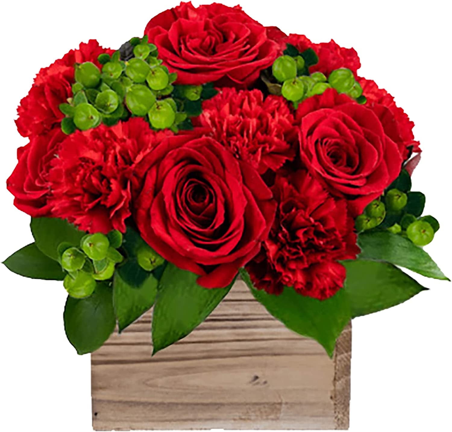 Desire by Arabella Bouquets Fresh Cut Flowers, 1 Red Rose with Elegant Wooden Vase