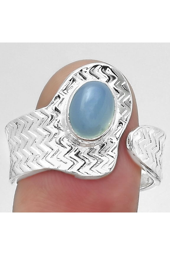 Adjustable - Natural Blue Chalcedony 925 Silver Adult Women Ring s.8 Jewelry SDR152486