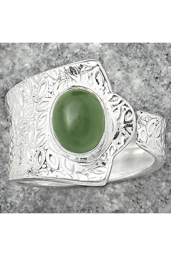 Adjustable - Nephrite Jade - Canada 925 Silver Adult Women Ring s.8 Jewelry SDR152382