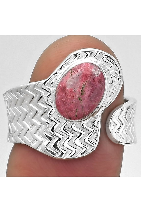 Adjustable - Pink Thulite - Norway 925 Silver Adult Women Ring s.7 Jewelry SDR152416