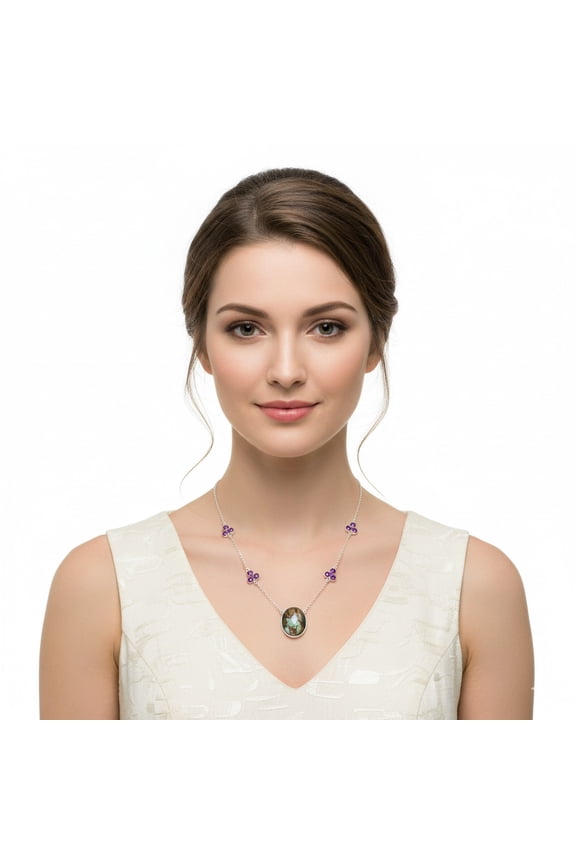 Copper Abalone Shell & Amethyst 925 Sterling Silver Necklace Adult Women Jewelry SDN1416