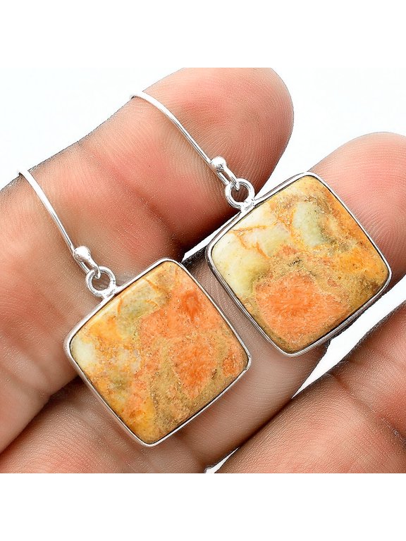 Natural Coral Jasper 925 Sterling Silver Adult Women Earrings Jewelry SDE56404 E-1001