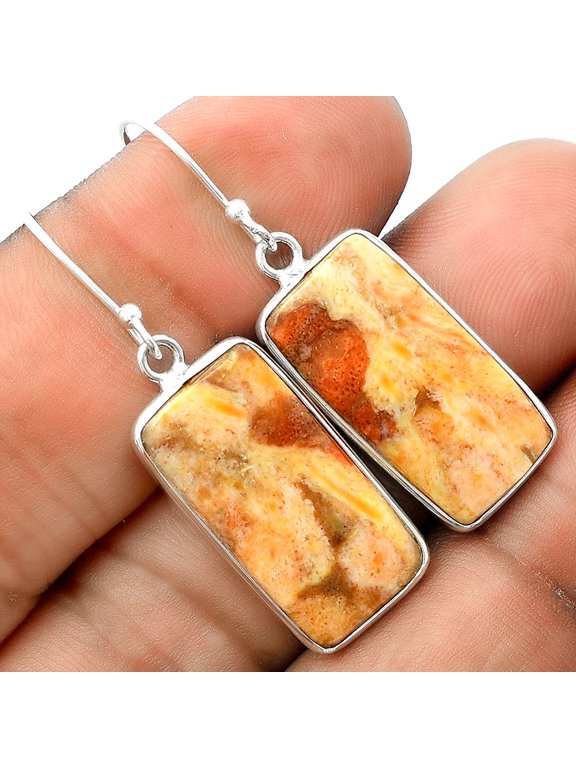 Natural Coral Jasper 925 Sterling Silver Adult Women Earrings Jewelry SDE56406 E-1001