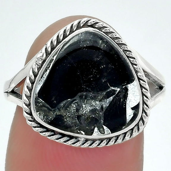 Desiregem Natural Obsidian And Zinc 925 Silver Adult Women Ring s.8 Jewelry SDR152980 R-1010