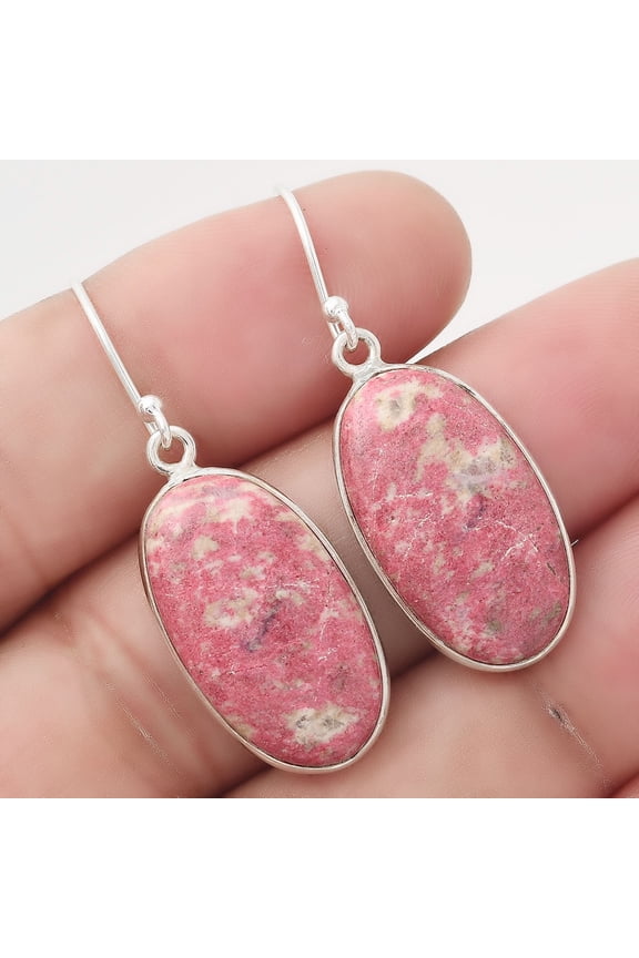 Natural Pink Thulite - Norway 925 Sterling Silver Adult Women Earrings Jewelry SDE50538