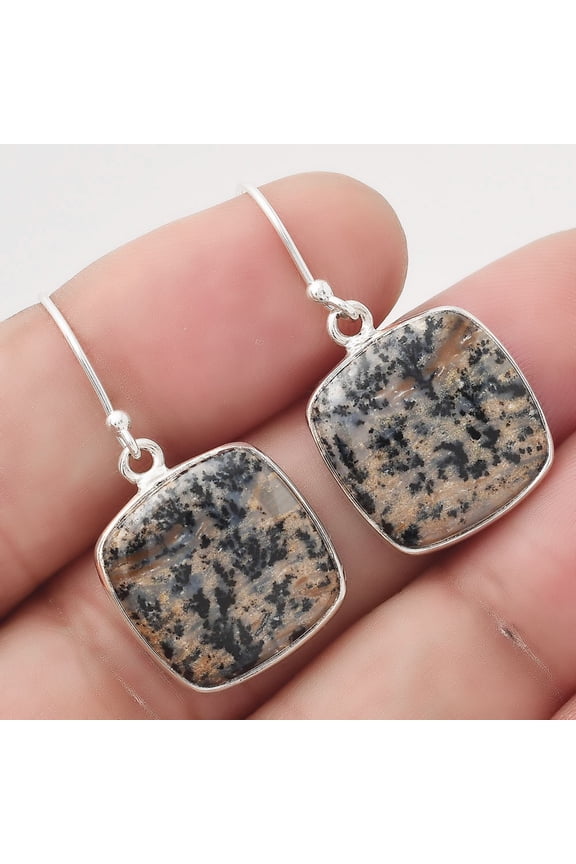 Natural Russian Honey Dendrite Opal 925 Silver Adult Women Earrings Jewelry SDE50519