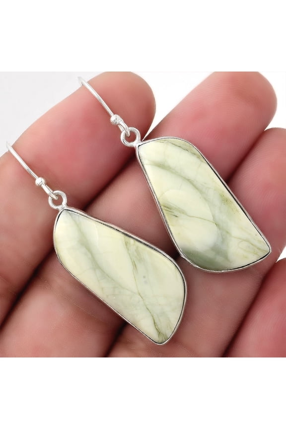 Natural Serpentine 925 Sterling Silver Adult Women Earrings Jewelry SDE51099 E-1001