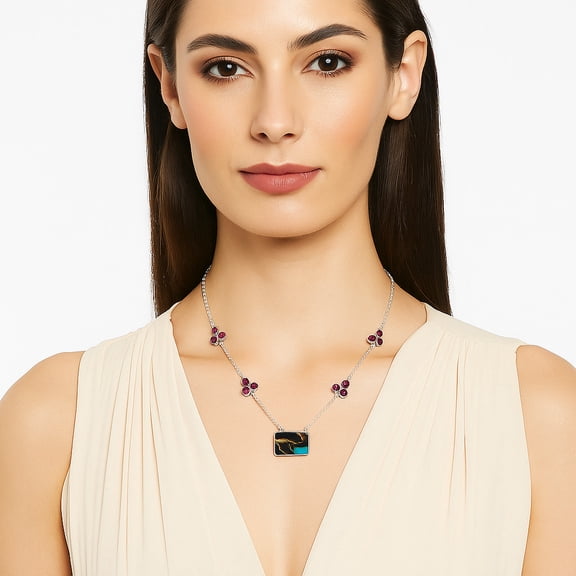 Desiregem Shell In Black Blue Turquoise & Garnet 925 Silver Necklace Adult Women Jewelry SDN1310