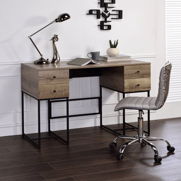 Desirre Rustic Oak & Black Finish Wirting Desk w/ USB Port