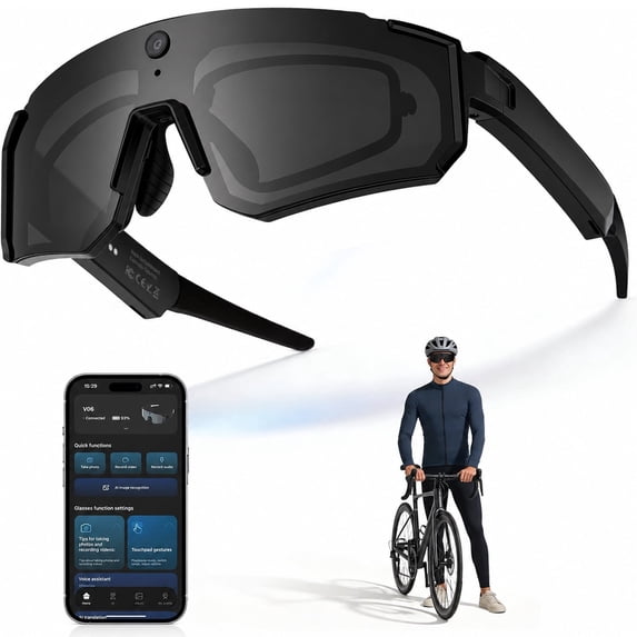 Desiso AI Smart Camera Glasses, 4k POV Sports Glasses HD Recording Video, Cycling Action Sunglasses, Wearable Audio Take a Picture Wireless Photography Shooting VCR,Suitable for Men and Women(Black)