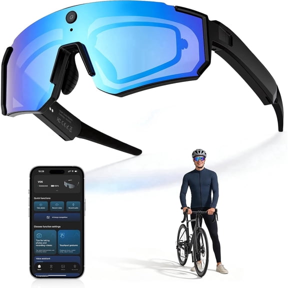 Desiso AI Smart Glasses with 4K Camera, POV Sports Video Recording & Photo Capture, IP54 Waterproof Outdoor Sport Sunglasses for Cycling, Running, Hiking and Outdoor Activities(Blue&Black)