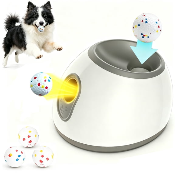 Desiso Automatic Ball Launcher for Dogs, Interactive Dog Ball Thrower with 3 Balls 2 Inches, 3 Adjustable Distance Settings, Thrower Distance 10-30ft, Easy to Clean for Small and Medium Dogs(Gray)