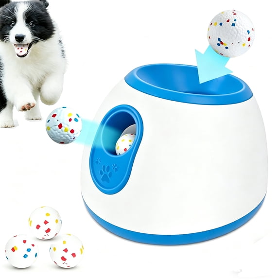 Desiso Automatic Ball Launcher for Dogs, Interactive Dog Ball Thrower with 3 Balls 2 Inches, 3 Adjustable Distance Settings, Thrower Distance 10-30ft, Easy to Clean for Small and Medium Dogs(Blue)