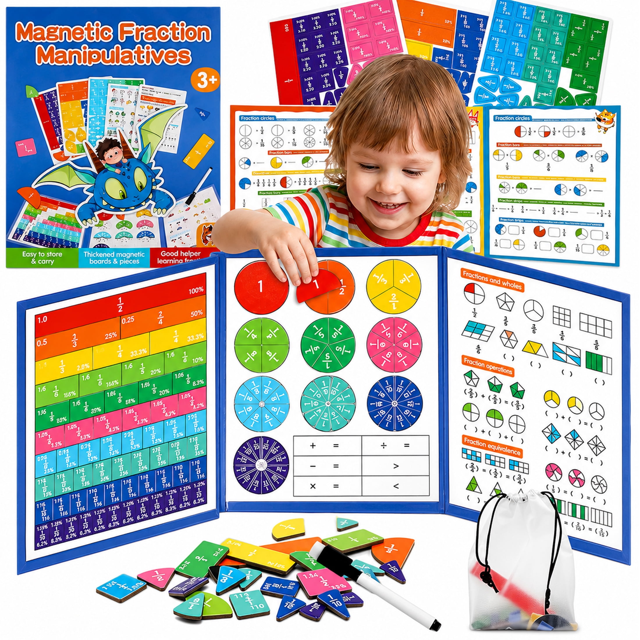 Desiso Magnetic Math Educational Puzzle for Grade 3-5, Fraction Tiles ...