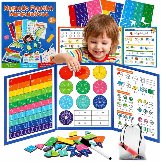 Math Lesson Fractions Explaning Desiso Magnetic Math Educational Puzzle for Grade 3-5, Fraction Tiles ...