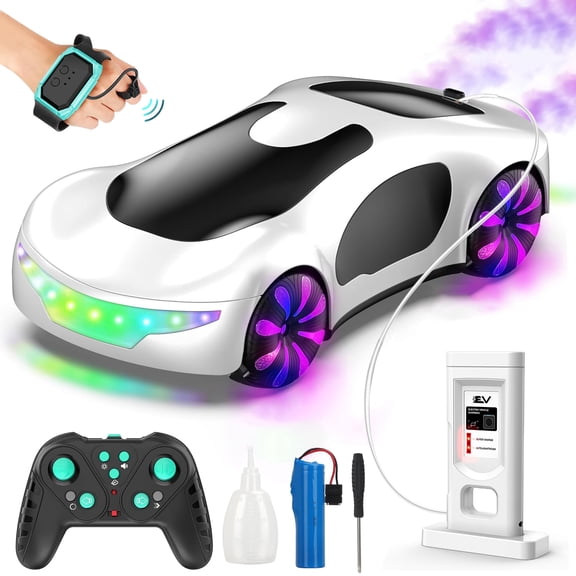 Desiso RC Cars,Gesture Sensing RC Stunt Car with USB Charging Dock, 360° Rotate Drift Car, 2.4GHz Dual Remote Control, Cool Spray Mist & LED Lights, Birthday Gift for Kids Boys Girls Age 6-12(White)