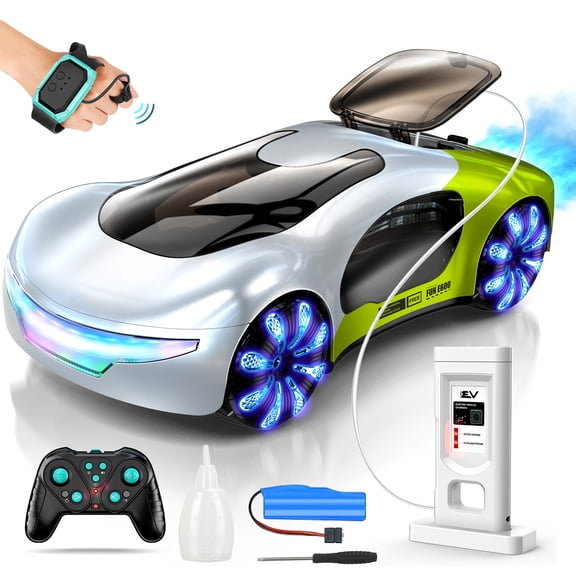 Desiso RC Cars,Gesture Sensing RC Stunt Car with USB Charging Dock, 360° Rotate Drift Car, 2.4GHz Dual Remote Control, Cool Spray Mist & LED Lights, Birthday Gift for Kids Boys Girls Age 6-12(Green)