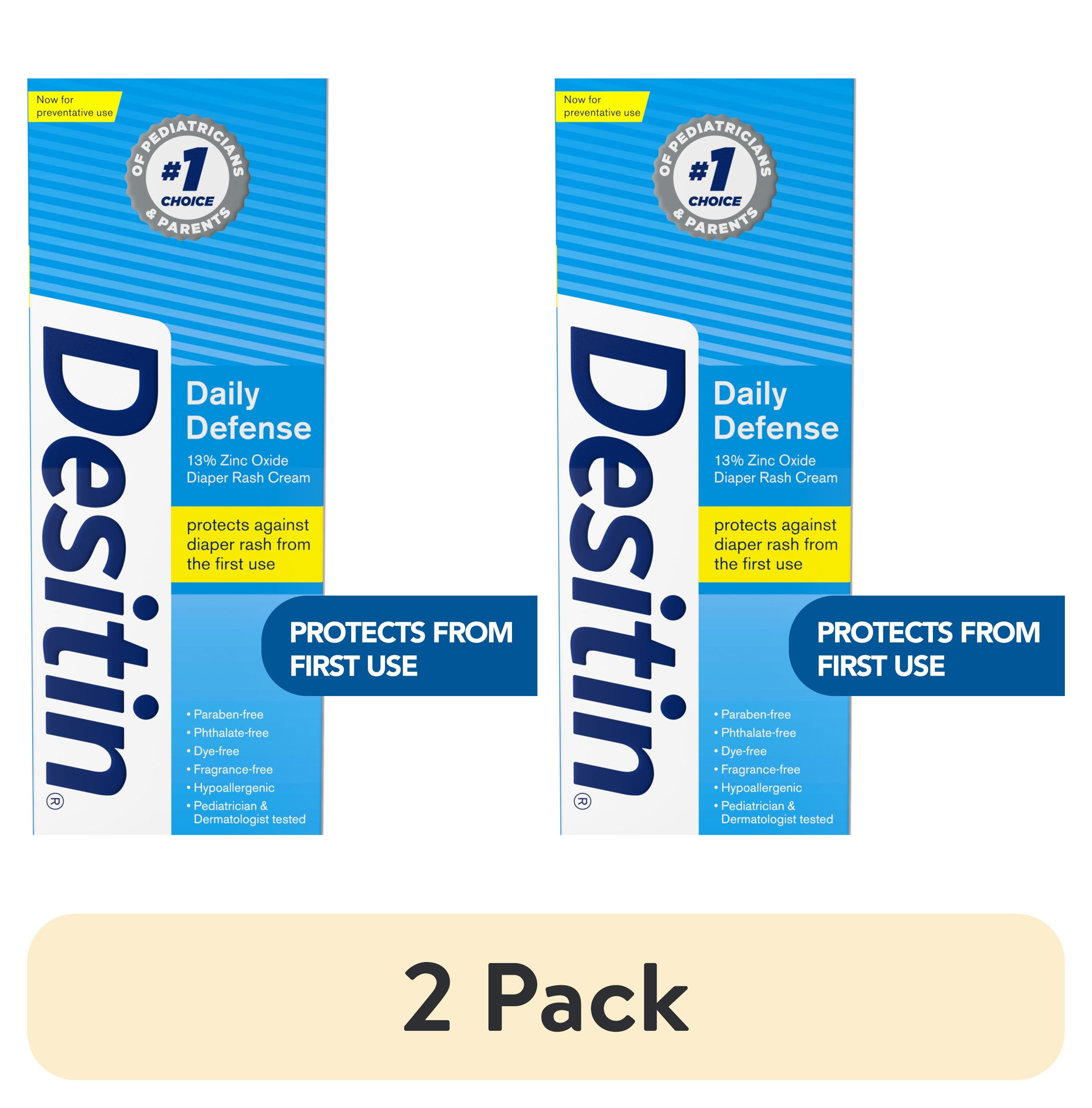 (2 pack) Desitin Daily Defense Baby Diaper Rash Cream, Butt Paste with