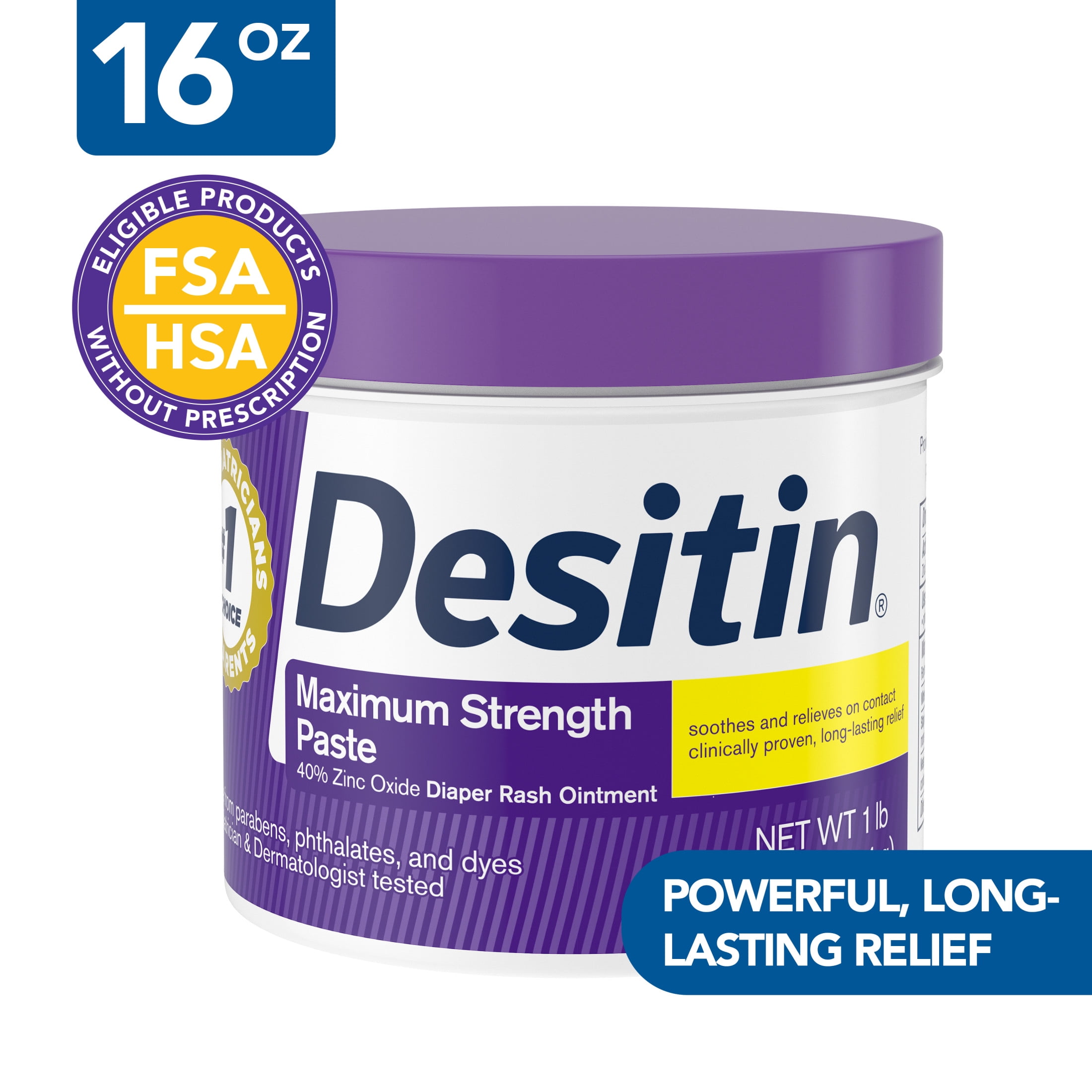 Desitin Maximum Strength Baby Diaper Rash Cream with Zinc Oxide, 16 oz